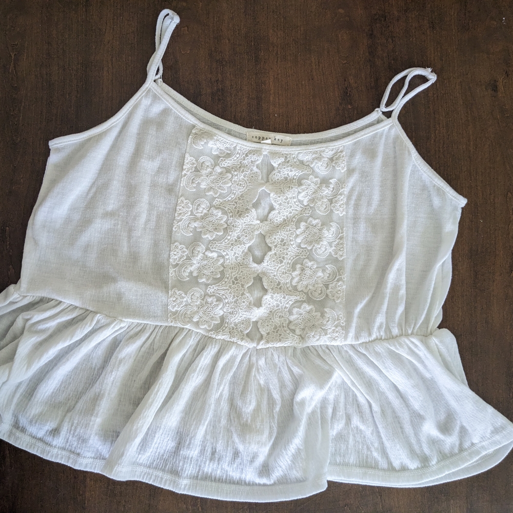 Copper Key White Ruffled Peplum Camisole